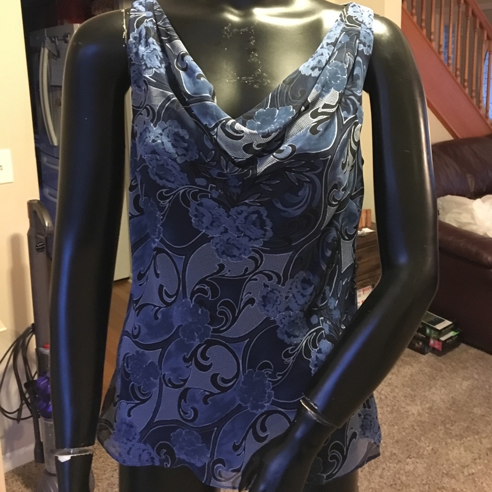 Ann Taylor Blue Floral Print Tank Top